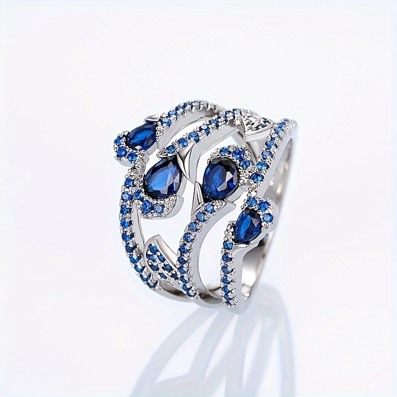 Bague fleur bleue argentée design élégant en plaqué argent - Topdecheztop.fr