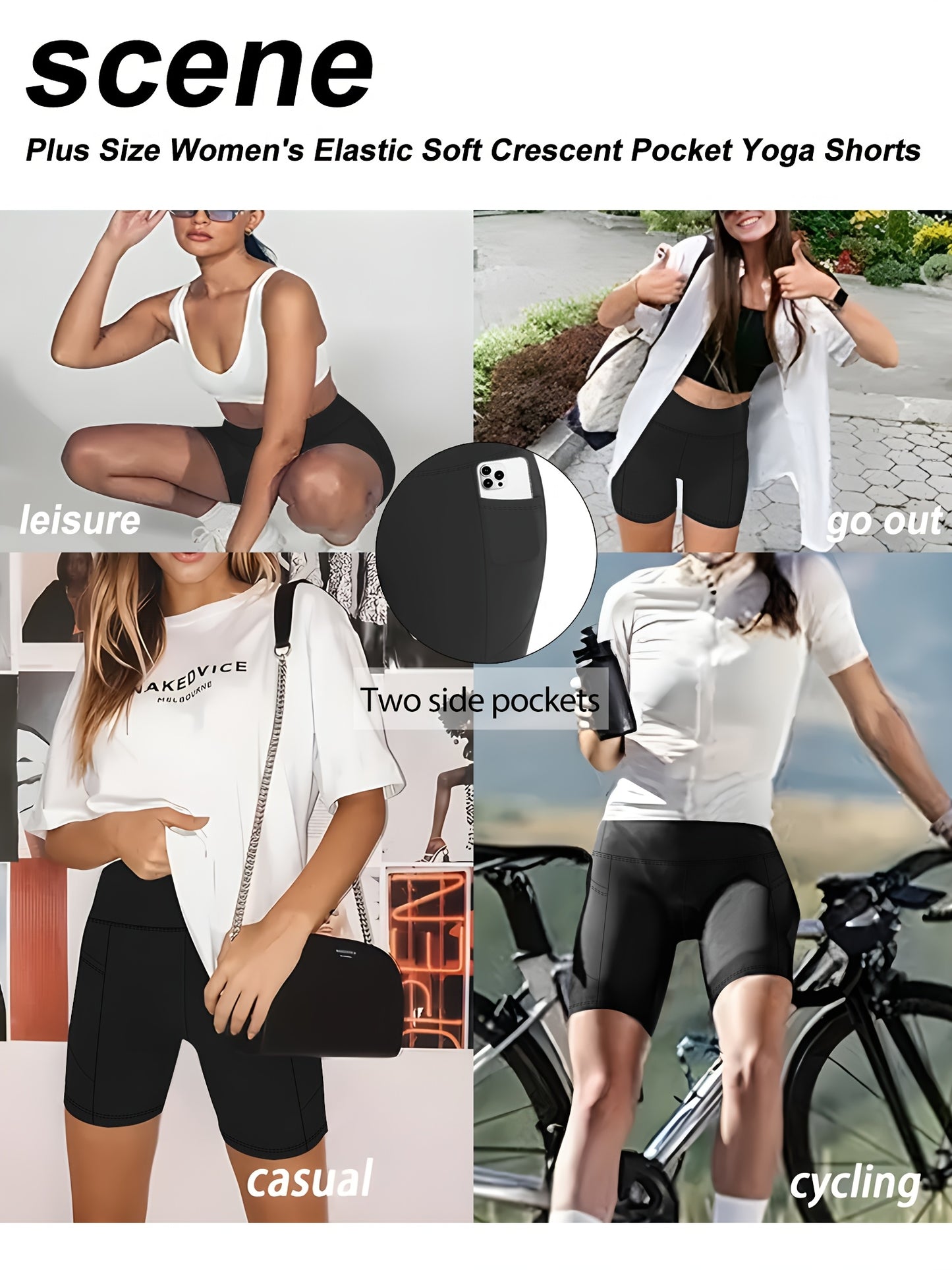 Lot de 3 bermudas taille haute avec poches en forme de lune, grande taille - Topdecheztop.fr