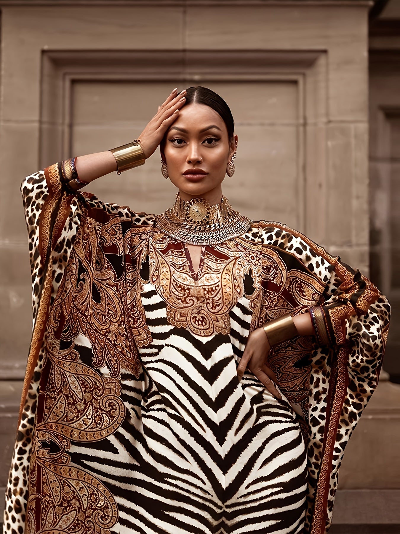 Plus Size Zebra Print Loose Dress, Casual Batwing Sleeve Dress For Spring & Fall, Women's Plus Size Clothing - Topdecheztop.fr