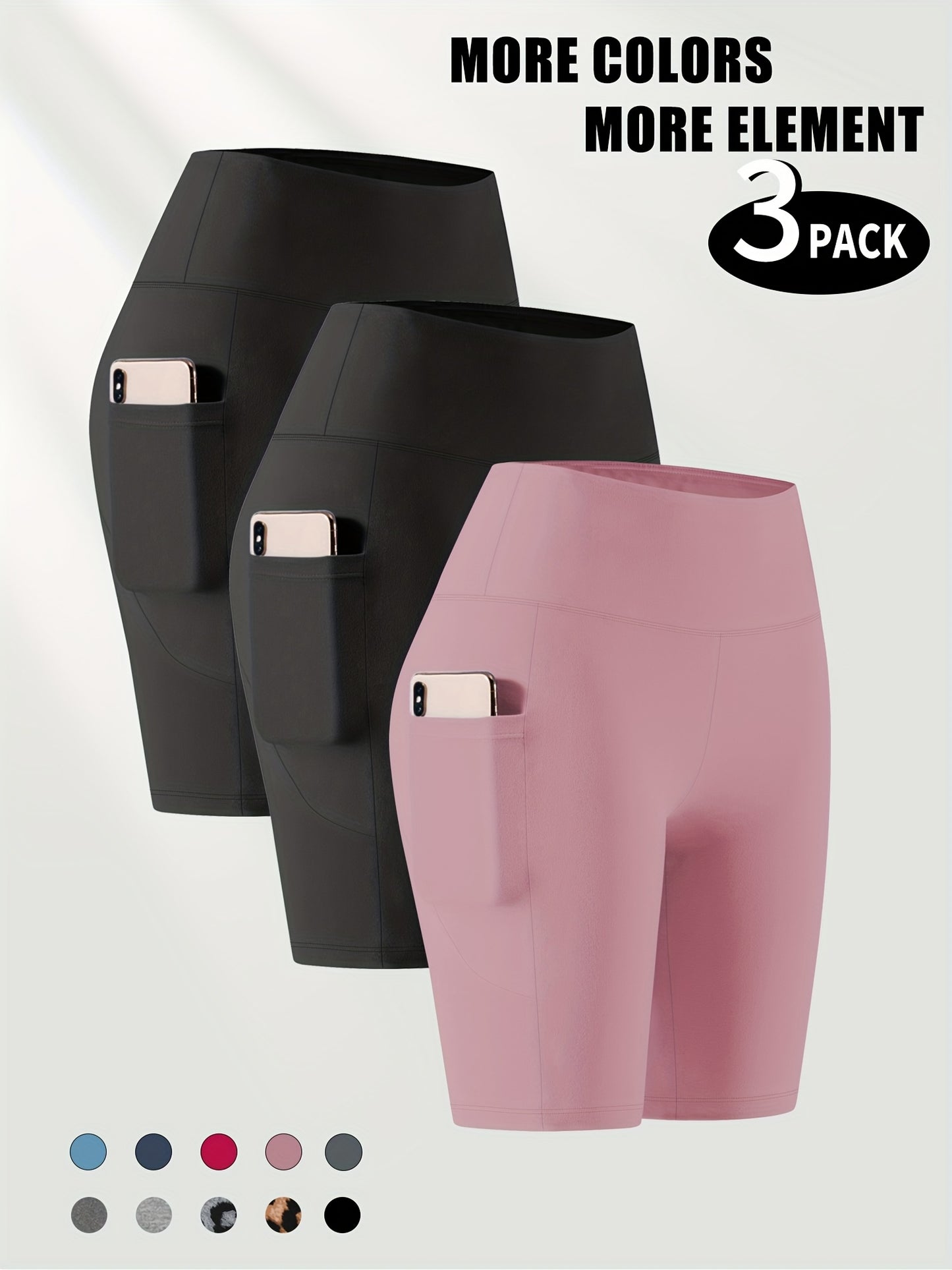 Lot de 3 bermudas taille haute avec poches en forme de lune, grande taille - Topdecheztop.fr