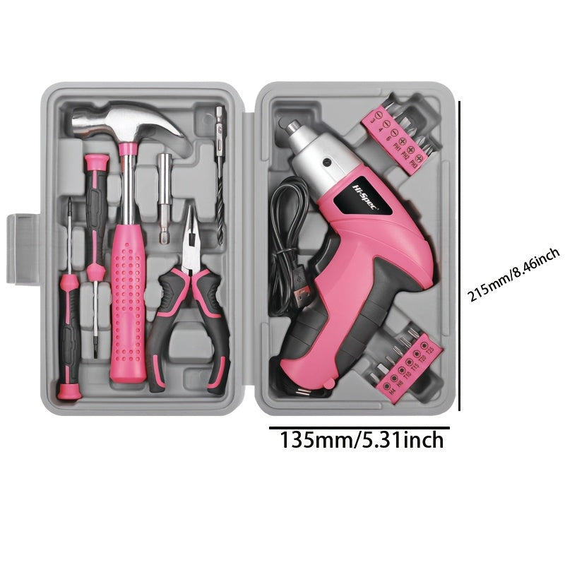 Ensemble de tournevis électriques rose à usage domestique, compact et facile