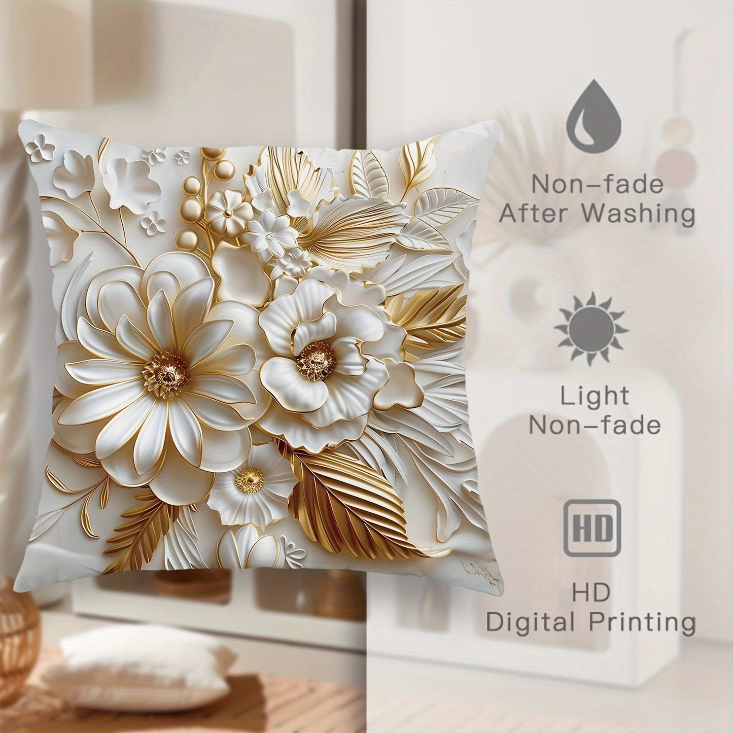 Lot de 4 housses de coussin décoratives en velours à motif floral 3D - Topdecheztop.fr