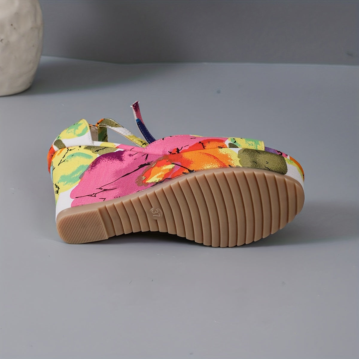 Sandales compensées , imprimé floral pour femmes - Topdecheztop.fr