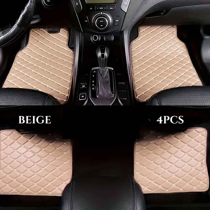 4pcs Heavy-Duty Anti-Slip Car Floor Mats - Full Coverage Driver, Passenger, Rear Seats & Console - PU Leather Non-Slip Surface, Fit for Cars, Trucks, SUVs, Vans - All-Weather Protection, Easy to Clean, Scratch-Resistant Inter