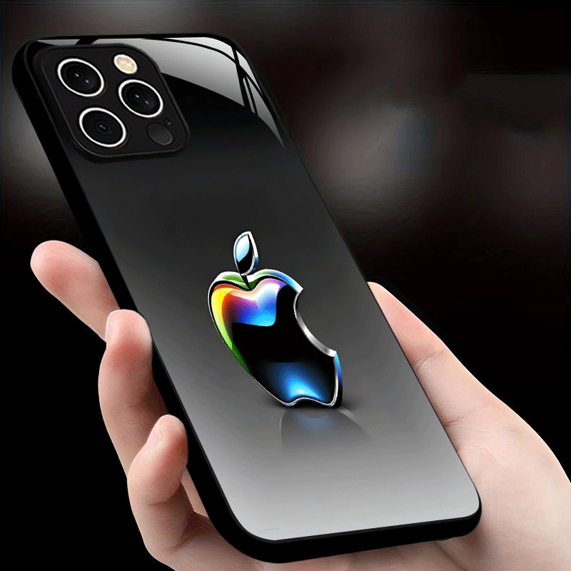 Étui en verre trempé léger et minimaliste avec logo Apple pour iPhone