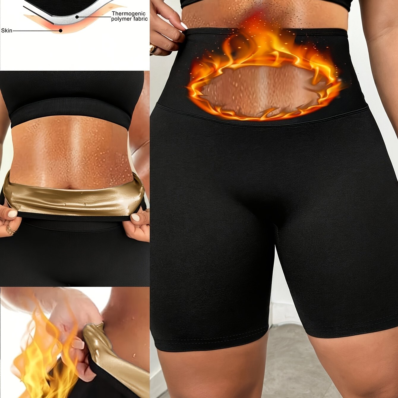 Women's High-Waisted Yoga Shorts with Waist Trimmer Technology - Sweat-Wicking 95% Polyester 5% Spandex, Tummy Control Workout Shorts for Running, Gym & Exercise - Black - Topdecheztop.fr