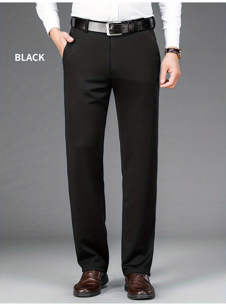 Pantalon habillé classique, couleur unie, légèrement extensible, pour homme