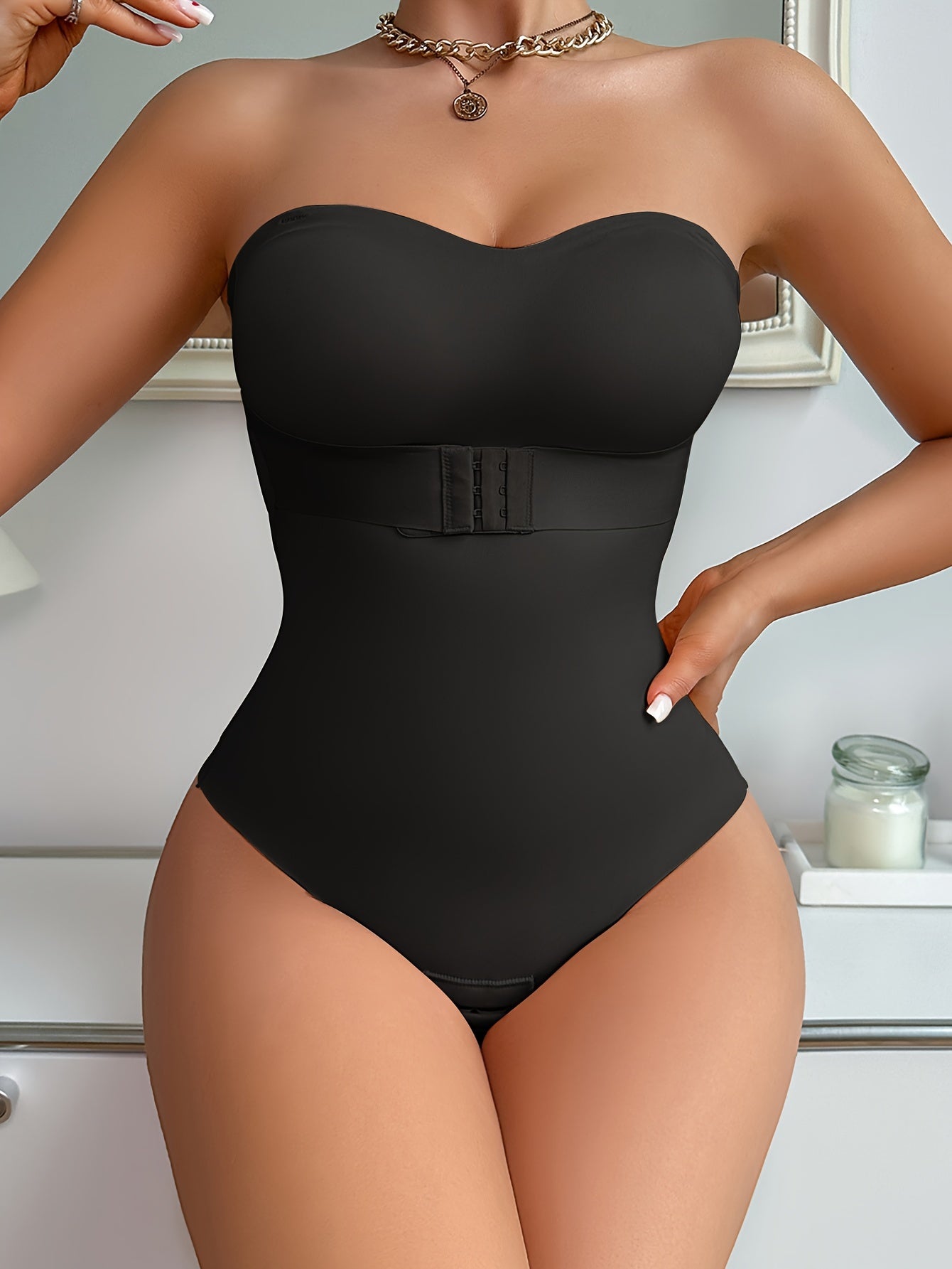 Solid Seamless Strapless Front Closure Bodysuit, Slimmer Bodyshaper, Women's Underwear & Shapewear - Topdecheztop.fr
