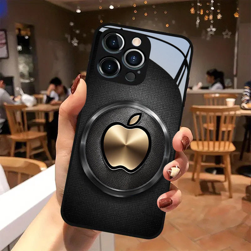 Étui en verre avec logo Golden Apple pour iPhone
