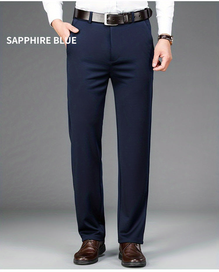 Pantalon habillé classique, couleur unie, légèrement extensible, pour homme