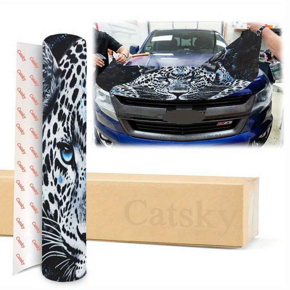 Blue Leopard Ready to Hunt Car Hood Side Stickers Cool Style Graphic Packaging Car Tuning Accessories Vinyl Film Vehicle Trim Stickers Auto Accessories Personalize