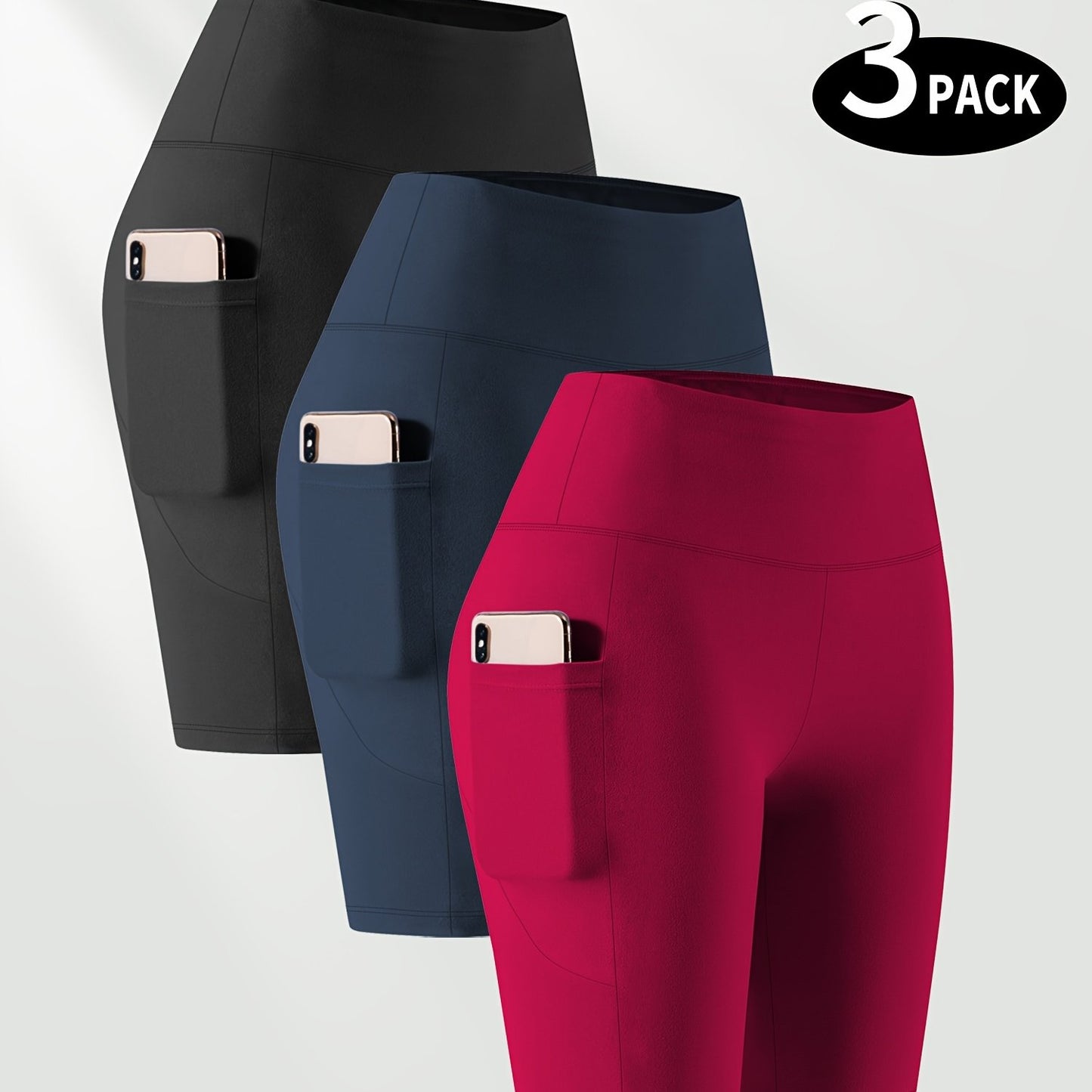 Lot de 3 bermudas taille haute avec poches en forme de lune, grande taille - Topdecheztop.fr