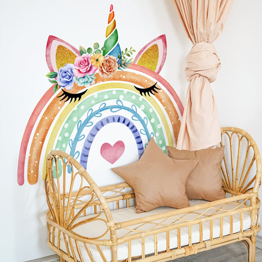 Lot de deux stickers muraux licorne arc-en-ciel - Topdecheztop.fr