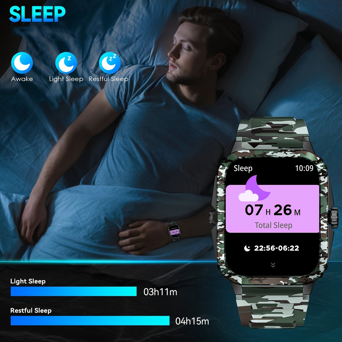 Montre connectée style camouflage JELLOO avec enregistrement d'exercice - Topdecheztop.fr