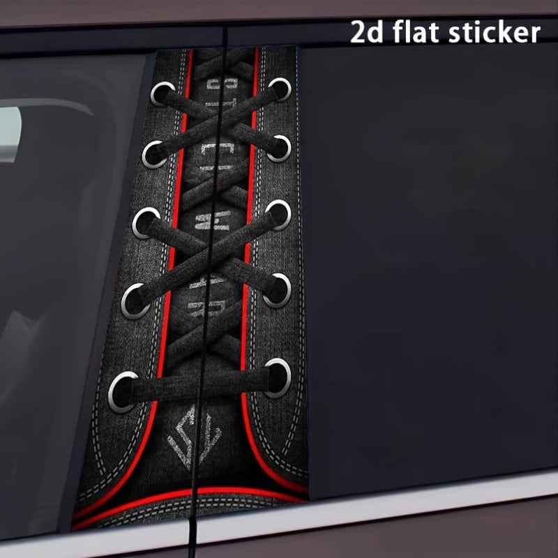 2pcs Stylish Car B-Pillar Stickers - Cool and Fun Decals, Unique Design for Vehicle Protection. Denim Texture Shoe Strap Style, Retro Trendy Self-Adhesive Waterproof Scratch-Resistant, Suitable for Various Cars, Multiple Mate