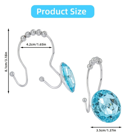 Lot de 12 crochets de rideau de luxe en acier inoxydable à paillettes bleues