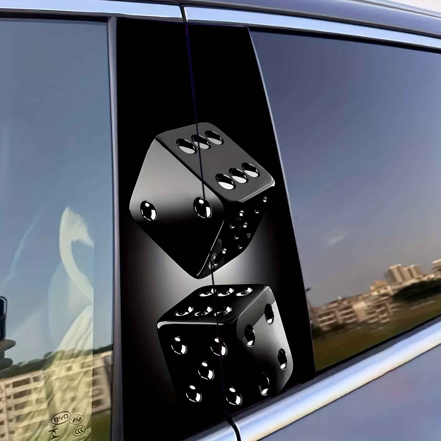 2pcs Black Dice Car Stickers, Vinyl, Matte Finish, Easy to Apply, Residue-Free, Scratch-Resistant & Waterproof, Self-Adhesive, Suitable for Plastic and Metal Surfaces, Automotive Decoration, Glass Surface Decor