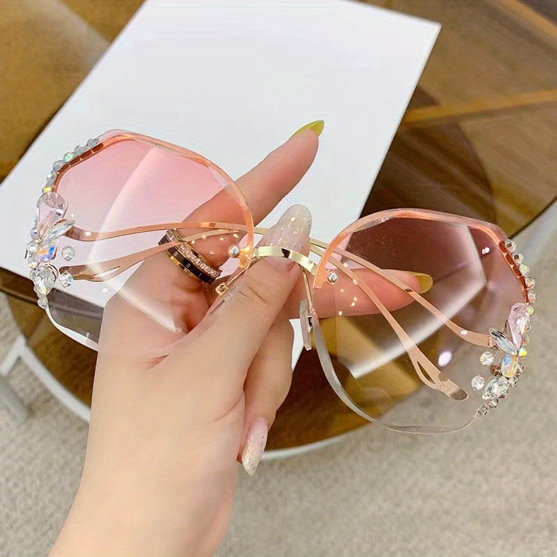 1 paire de lunettes tendance sans monture avec strass - Topdecheztop.fr
