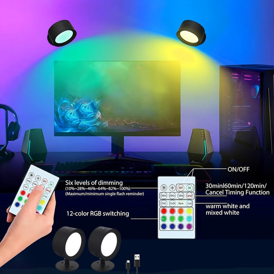 Lot de 2 appliques murales LED d'ambiance, 12 RVB + 2 couleurs, rotation à 360 ° - Topdecheztop.fr