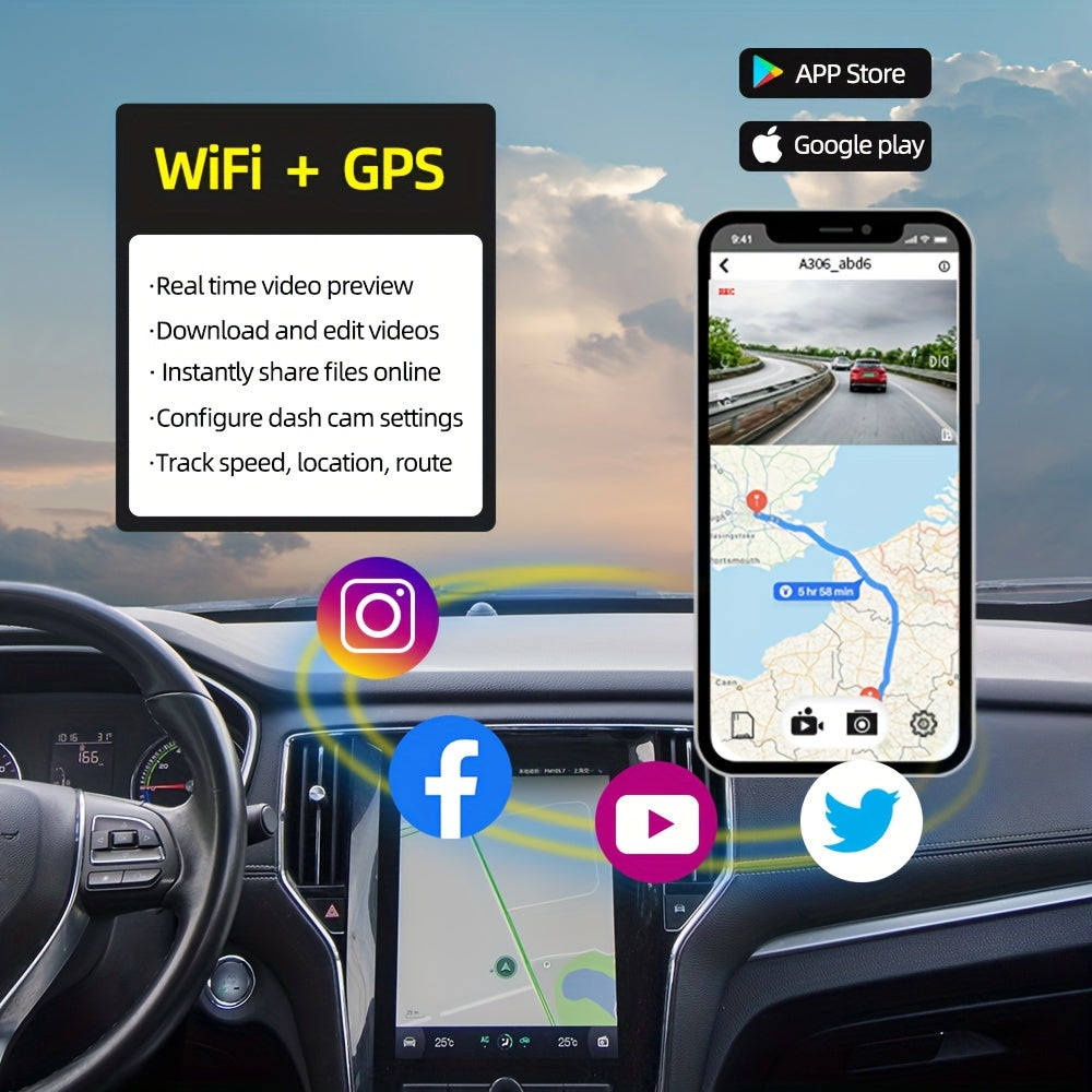 Caméra embarquée 4 canaux 64G pour voiture - Enregistreur vidéo DVR WiFi