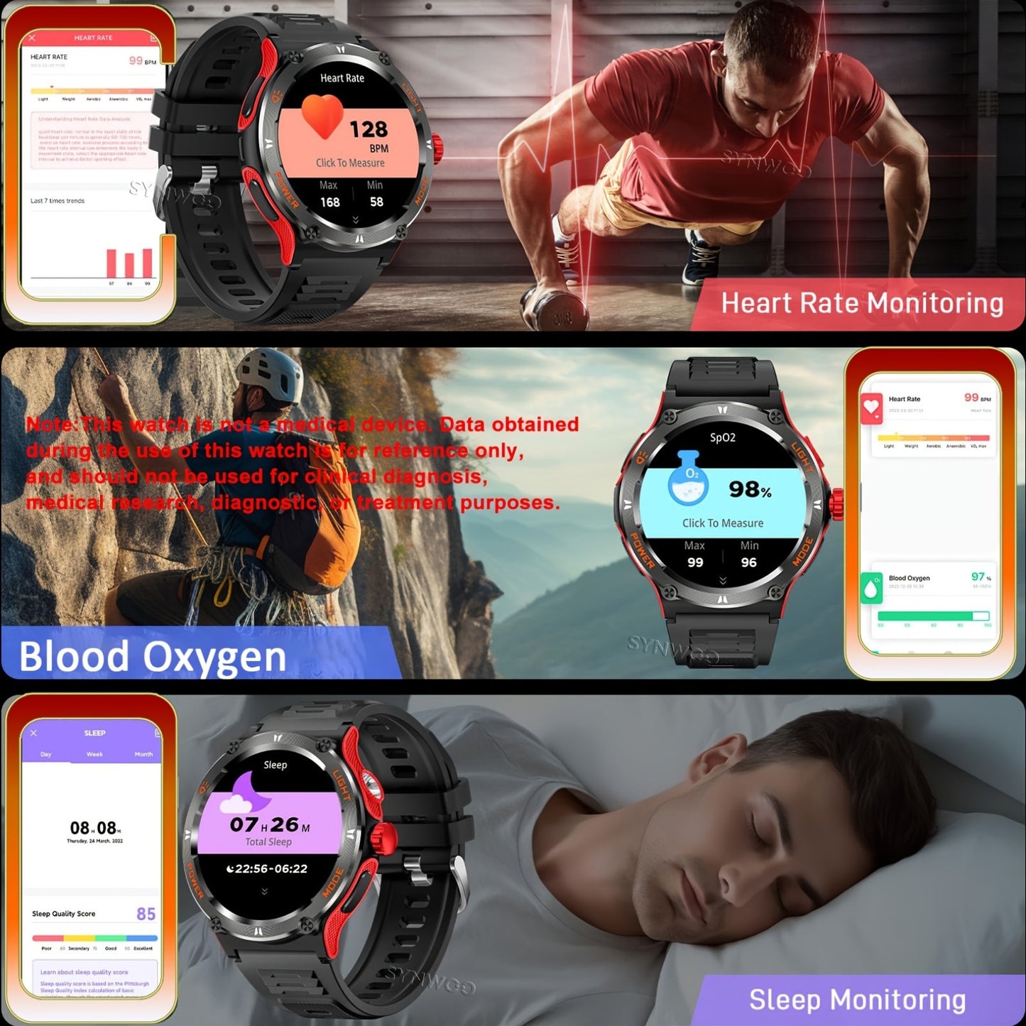 Montre connectée SYNWOO étanche IPX-8 pour hommes - Topdecheztop.fr