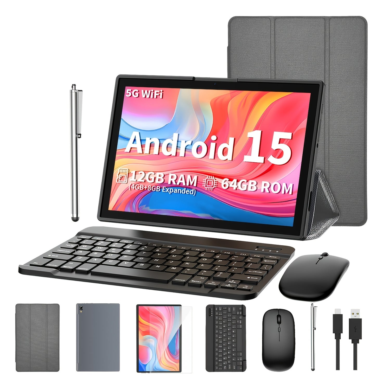 Tablette Android 15, 12 Go