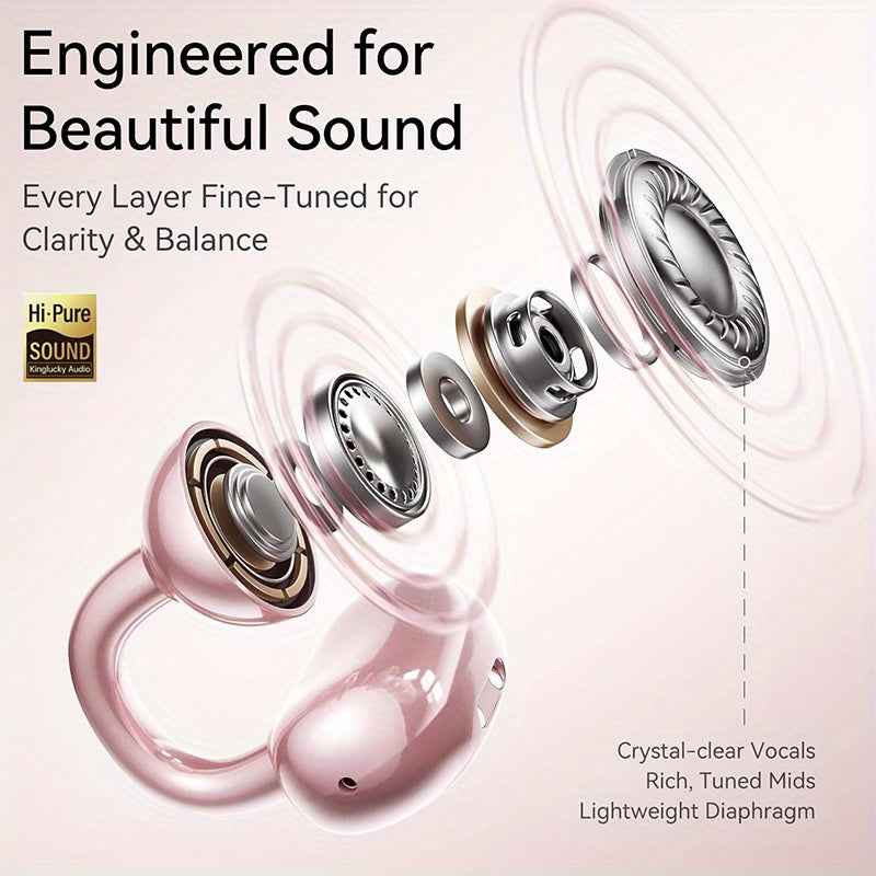 Kinglucky Clip On Earbuds, Wireless Open Earphones, with Beautiful Detachable Butterfly Earrings, Hifi Immersive Stereo Sound, Long Battery Life, Compatible with All Smartphones, for Work/ Outdoors, Perfect Earbuds for s&Wome