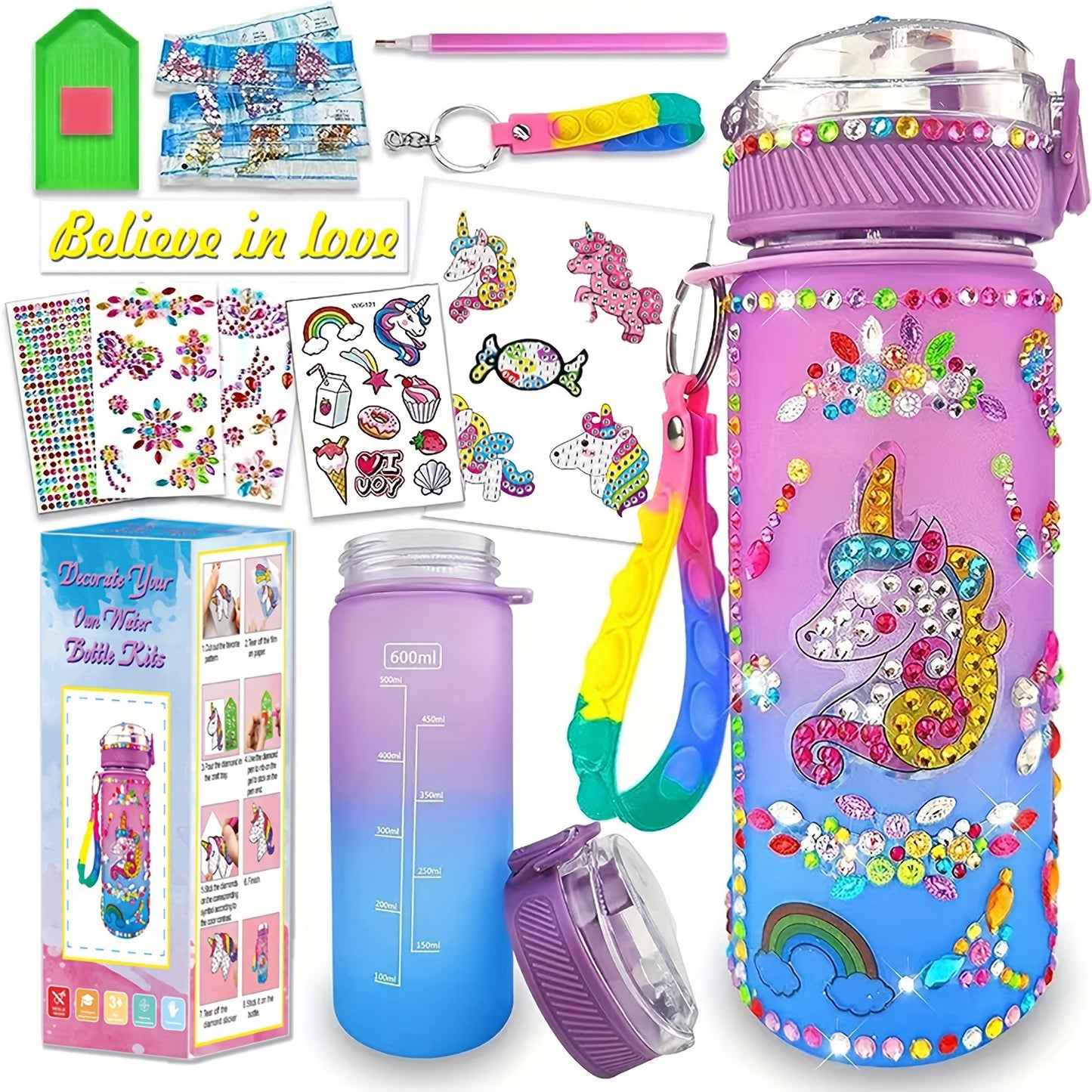 Kit de bricolage pour bouteilles d'eau de 600 ml avec autocollants - Topdecheztop.fr