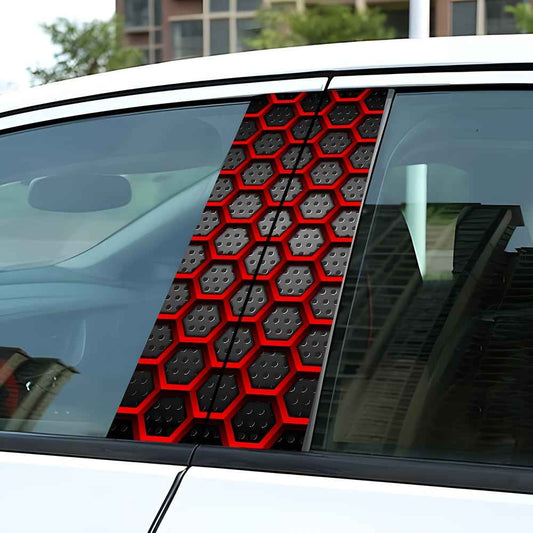 2pcs Vinyl B-Pillar Stickers - Hexagonal Pattern, Scratch & Dirt Resistant, Easy to Install, Self-Adhesive, Semi-Gloss Finish for Car Interior/Exterior Decor, Car