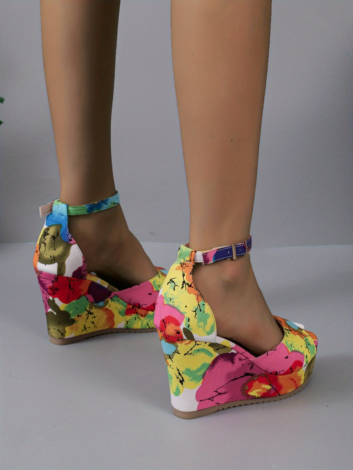 Sandales compensées , imprimé floral pour femmes - Topdecheztop.fr