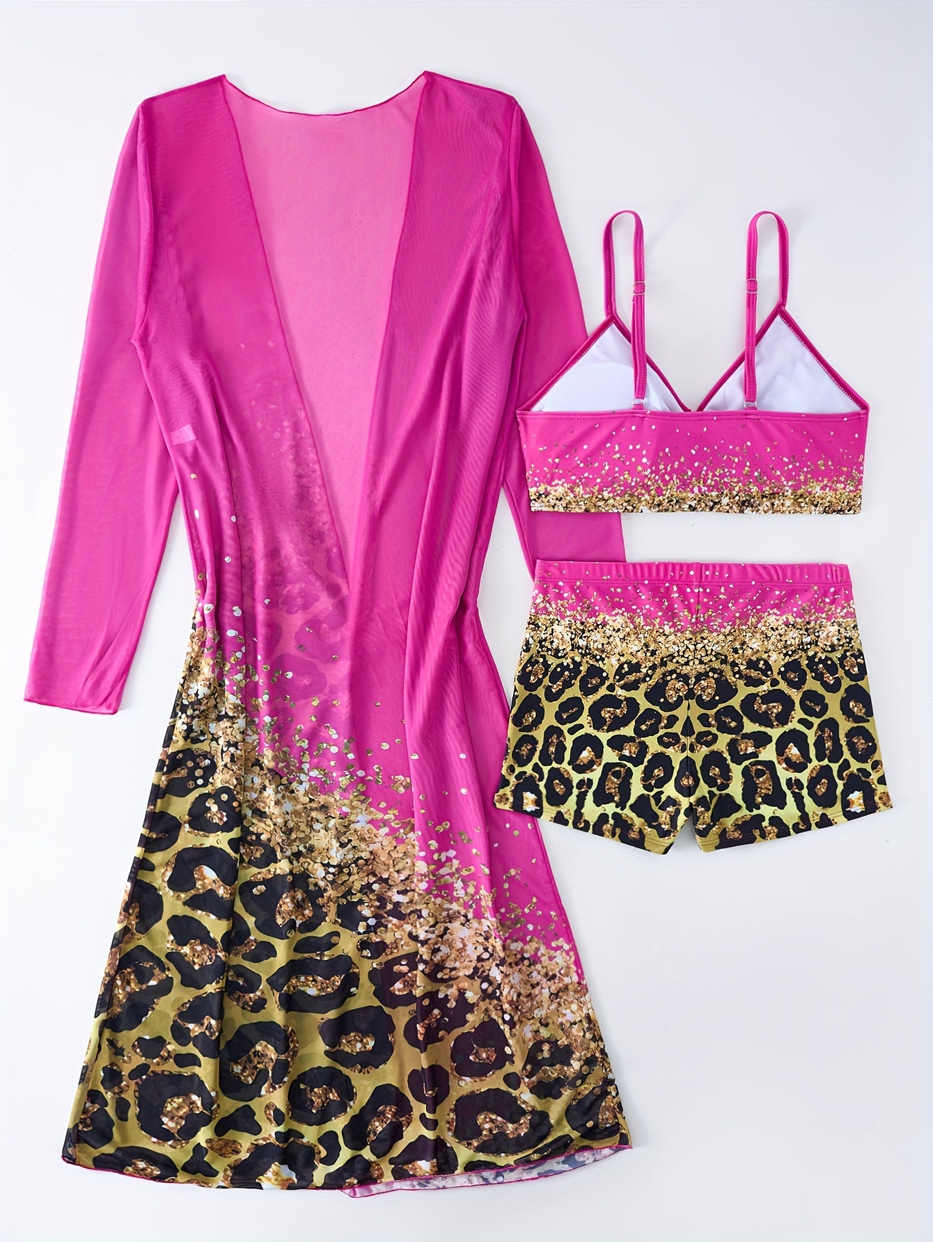 Maillot de bain trois pièces imprimé léopard