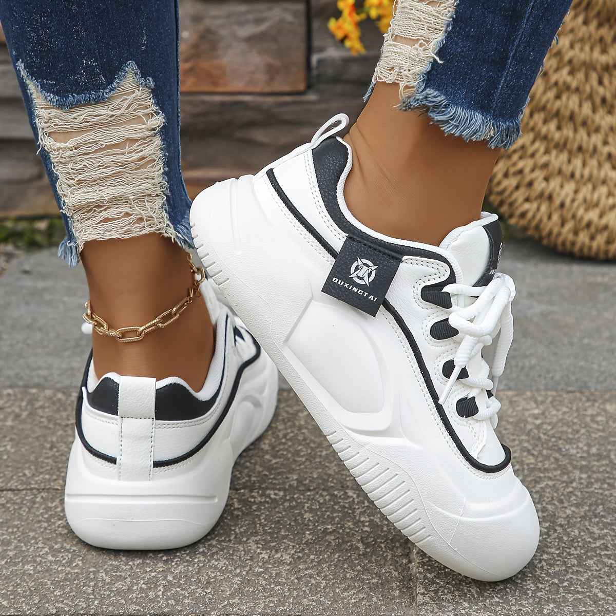 Four Seasons Trendy Ins Shoes for Women, Small Size Height Increase Shoes, Student White Shoes, Thick Sole Board Shoes for Women