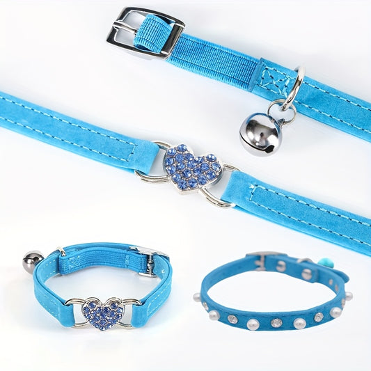 Lot de 2 colliers de sécurité réglables en velours doux synthétique avec strass