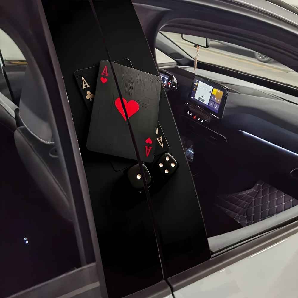 2pcs Of Poker Card Design Car Stickers, Vinyl, Scratch-Resistant And Waterproof Car B-Pillar Stickers, Matte, Suitable for Glass/Metal/Plastic Surfaces, Easy to Stick And Tear, Suitable for Car Decoration And Car Exterior Acc
