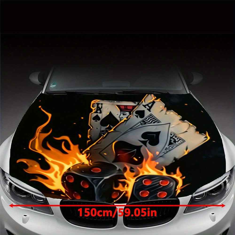 Flame Card Vinyl Stickers Car Engine Cover Wrap Colorful Vinyl Stickers Truck Pattern Engine Cover Car Accessories Decoration Dice Stickers Gift, Car Decal Stickers, Cool Car Accessories, Koi Car Side Stickers, Car Hood Stick