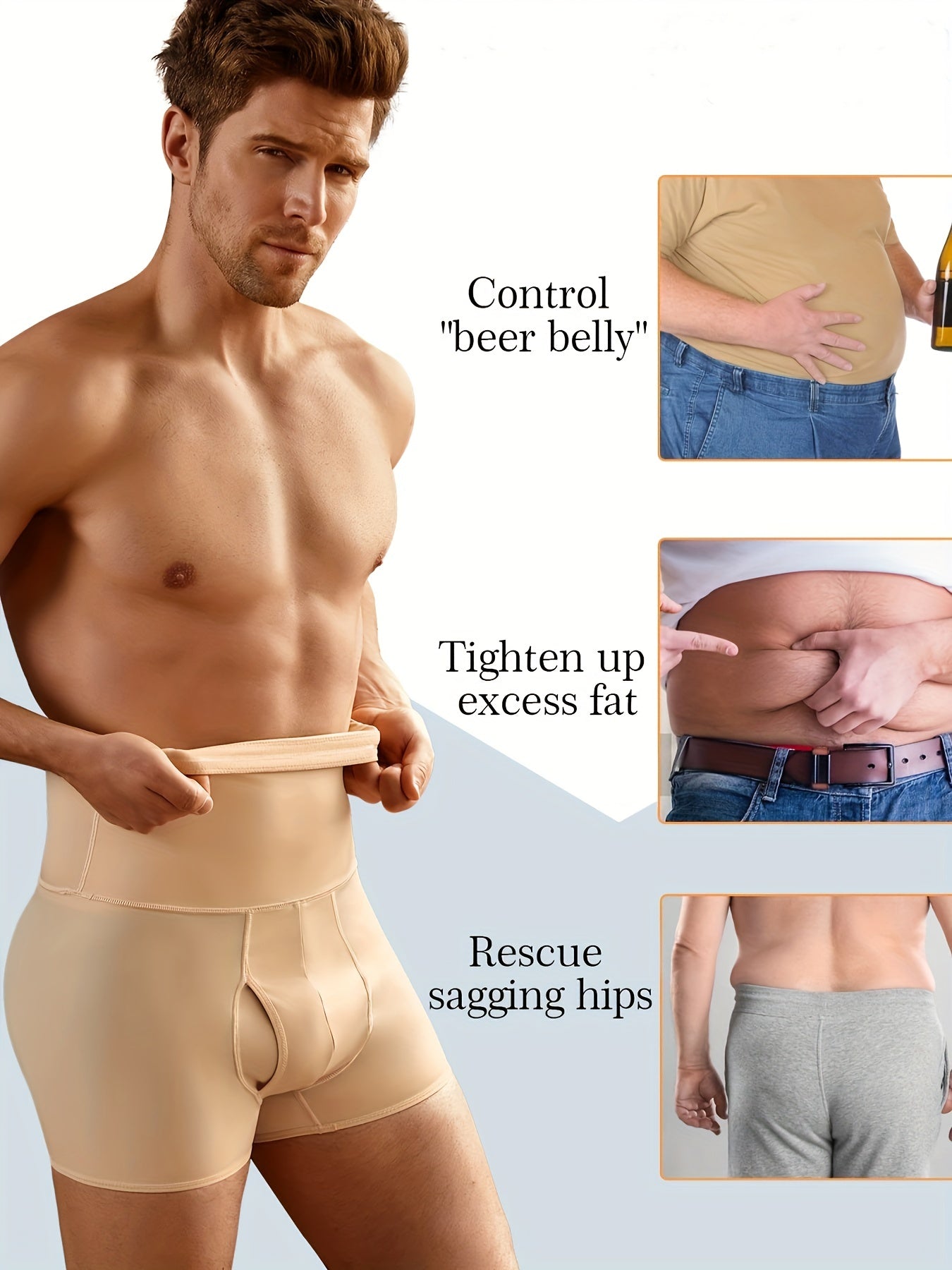 Junlan Men High Waist Slimming Underwear Body Shaper Seamless Boxer Briefs - Topdecheztop.fr