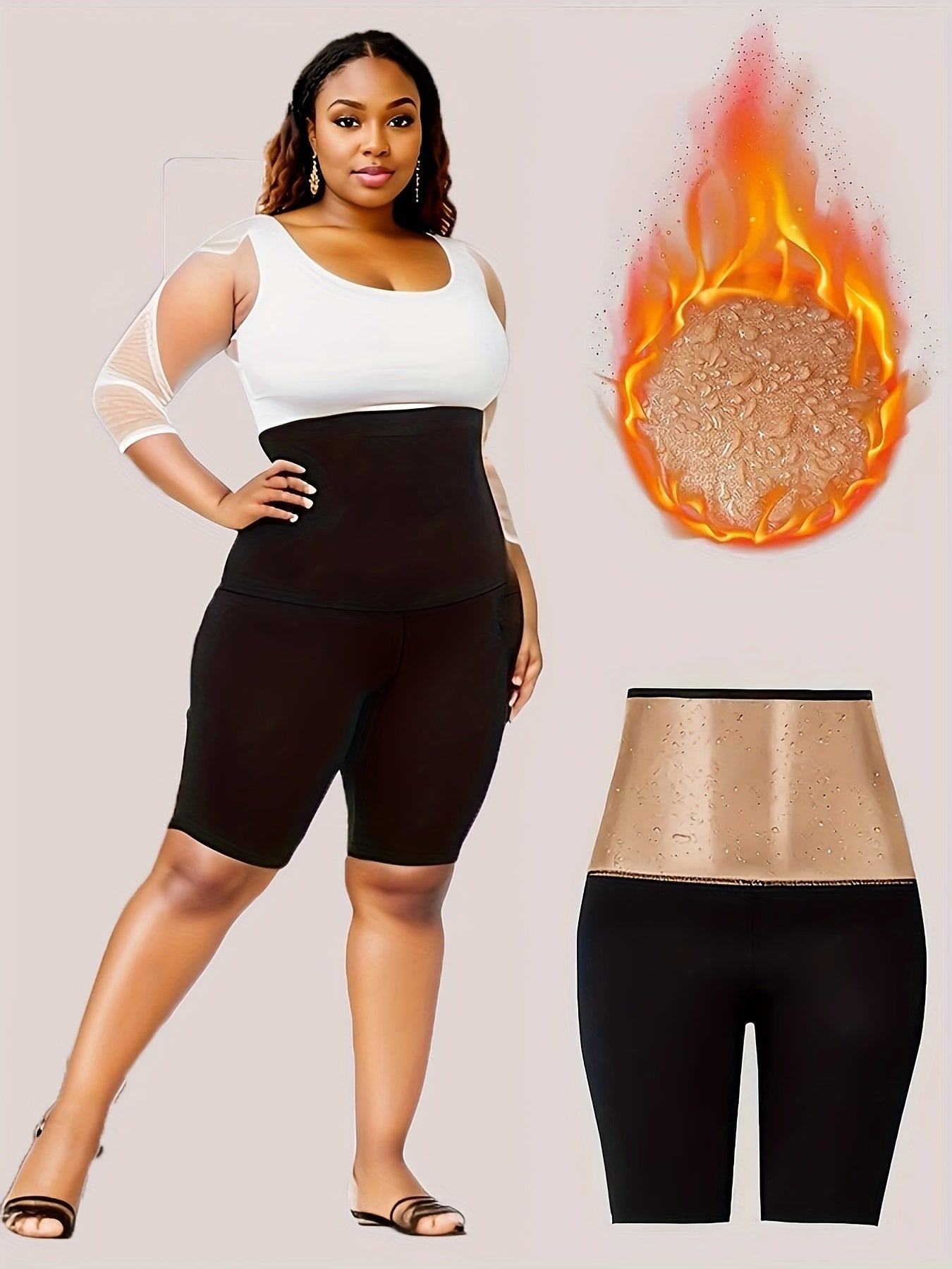 Plus Size Women's Sports Leggings, Sauna Shorts, High-waisted Yoga Pants, Suitable For Sweating Fitness Wear, Suitable For Yoga, Running, Fitness - Topdecheztop.fr