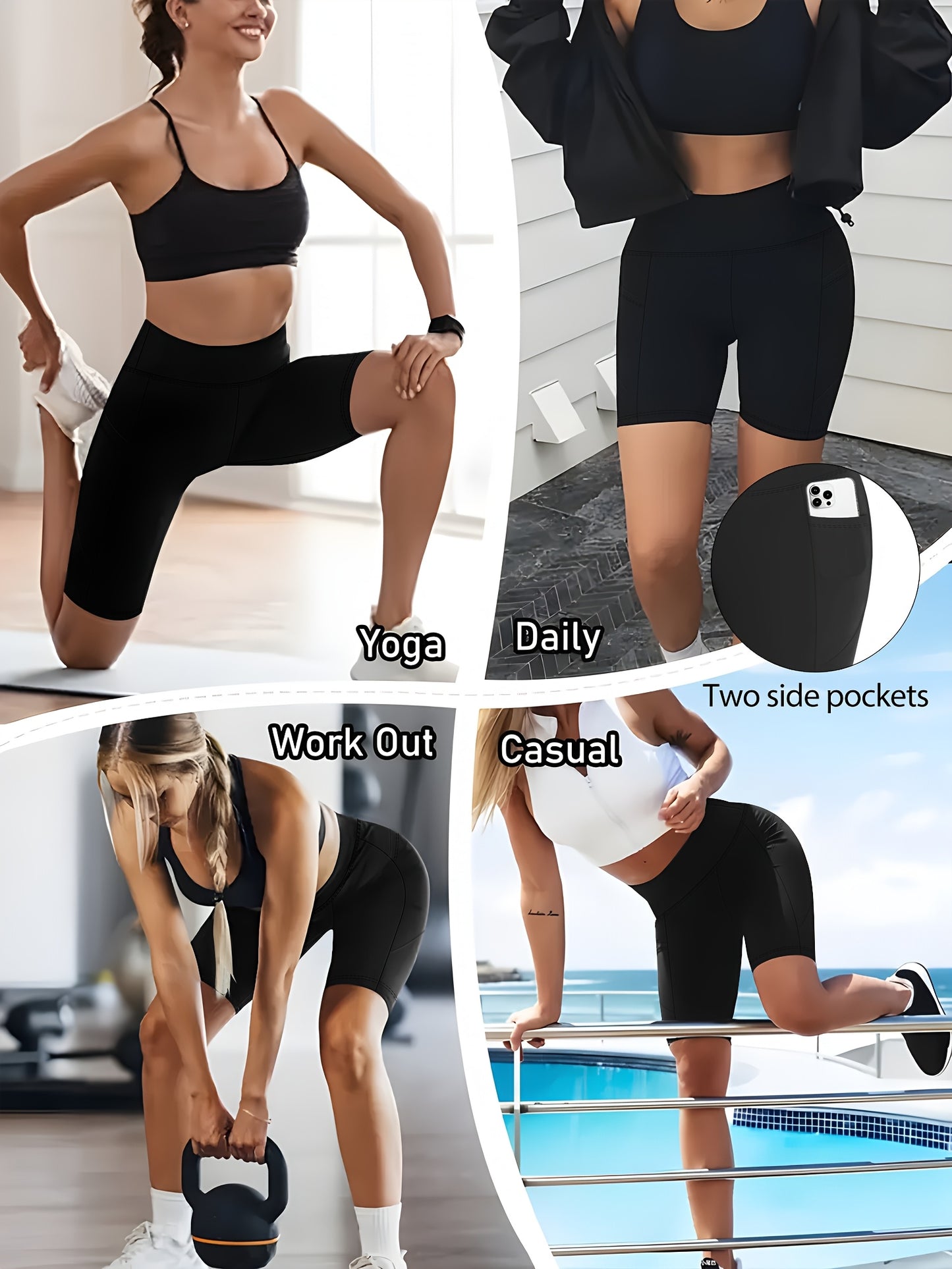 Lot de 3 bermudas taille haute avec poches en forme de lune, grande taille - Topdecheztop.fr