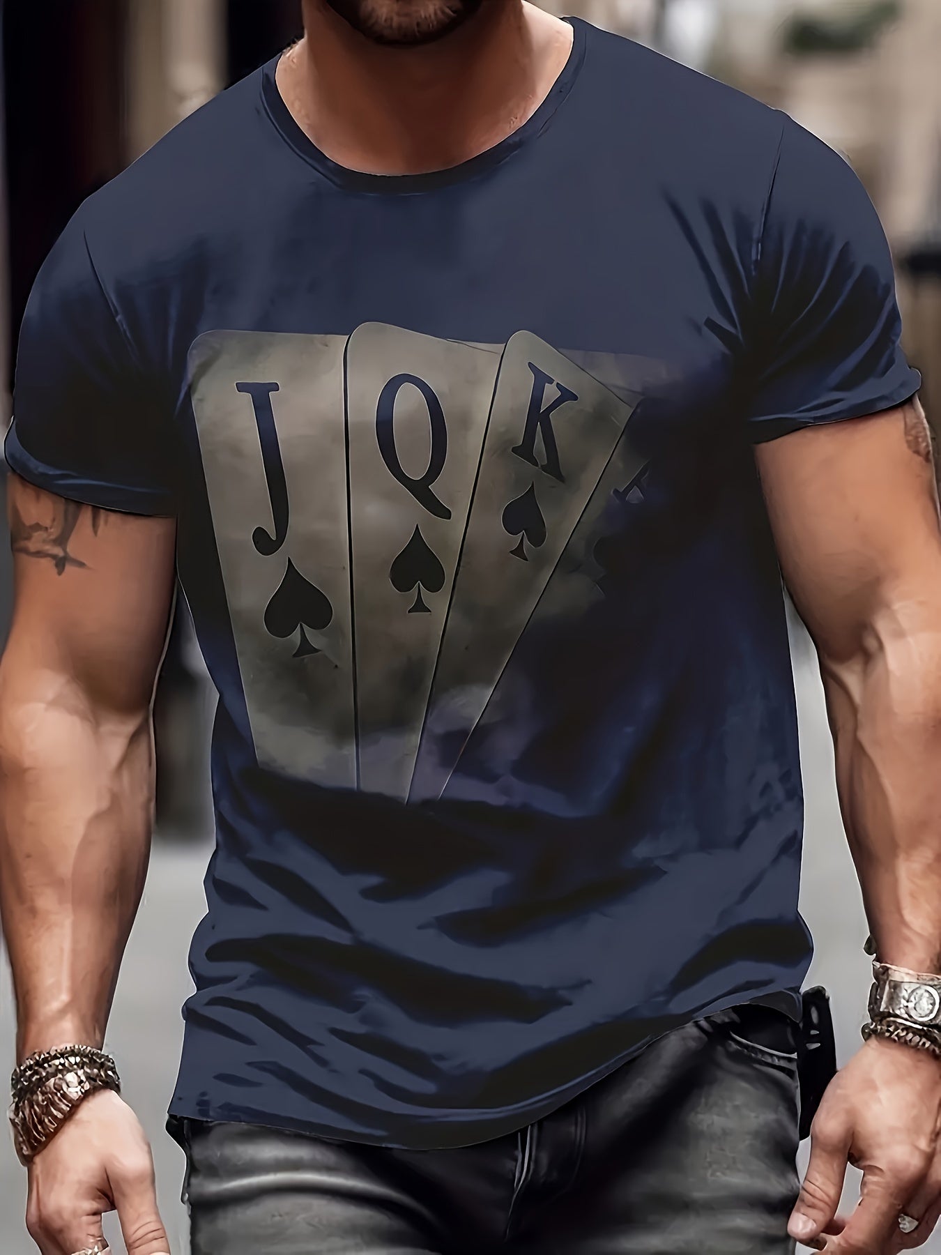 T-shirt élégant à imprimé carte, col rond, décontracté et confortable