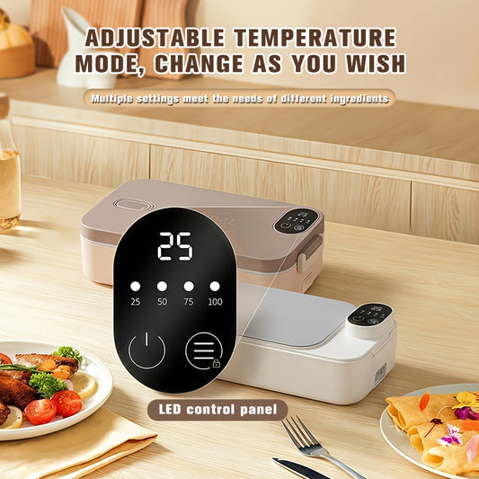 Boîte à déjeuner chauffante, Chauffe-repas, Réglable de 30 à 80°C, Chauffage rapide, Chargement USB, Grande capacité de 900 ml, Acier inoxydable 304, Portable et amovible, Affichage de la puissance, Fonction minuterie, pour camion, bureau, pique-nique de camping, Boîte bento chauffante, Cadeau de