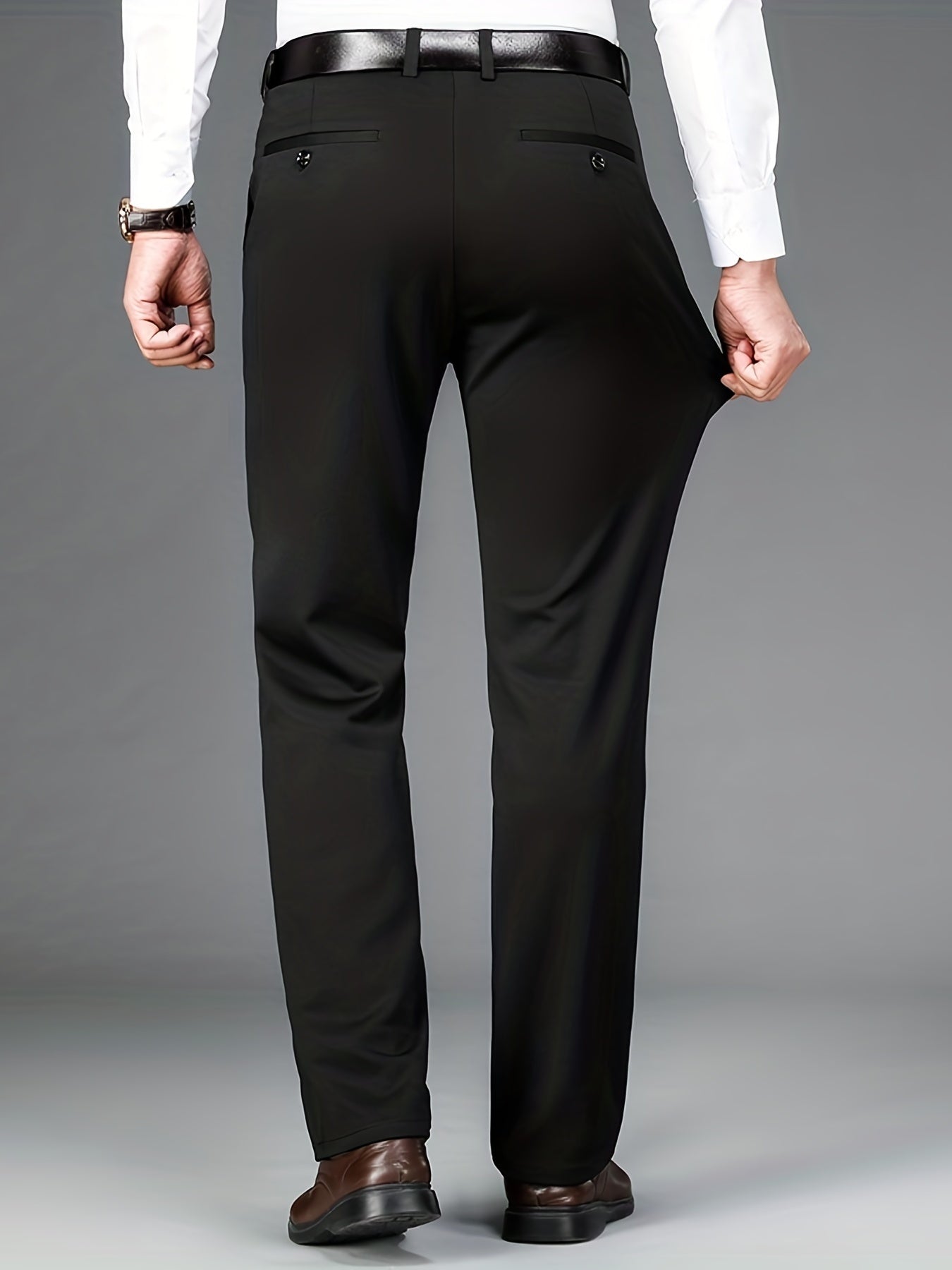 Pantalon habillé classique, couleur unie, légèrement extensible, pour homme