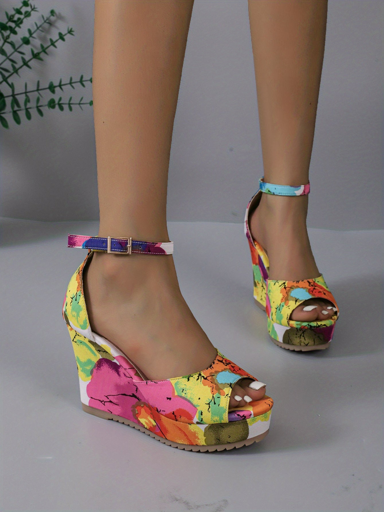 Sandales compensées , imprimé floral pour femmes - Topdecheztop.fr