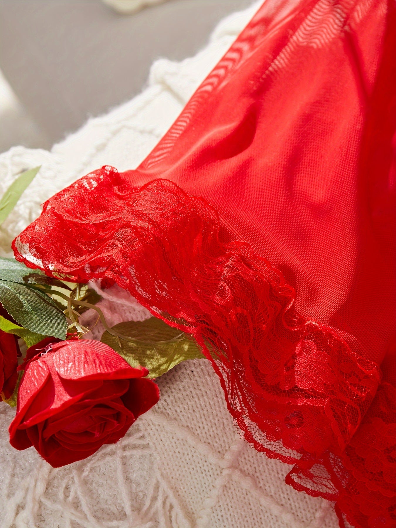 Ensemble de lingerie en dentelle contrastée unie, body et peignoir à col en V - Topdecheztop.fr
