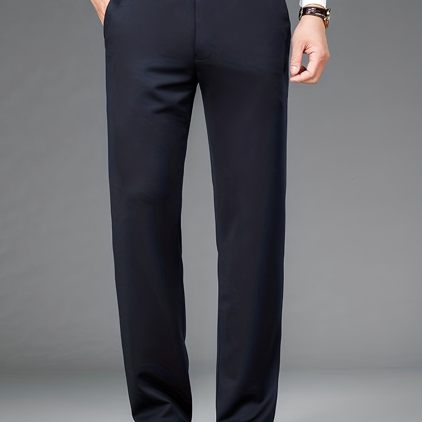 Pantalon habillé classique, couleur unie, légèrement extensible, pour homme