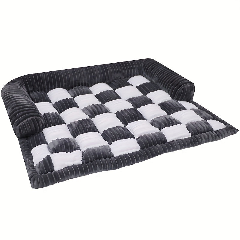 Canapé-lit pour chien à carreaux moelleux, mobilier pour animaux