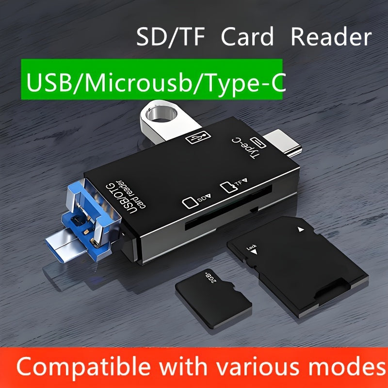 Lecteur de cartes OTG multifonction 6 en 1, adaptateur de carte SD/TF et clé USB