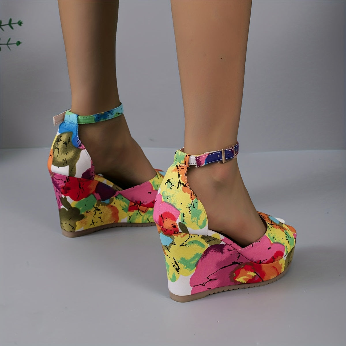 Sandales compensées , imprimé floral pour femmes - Topdecheztop.fr