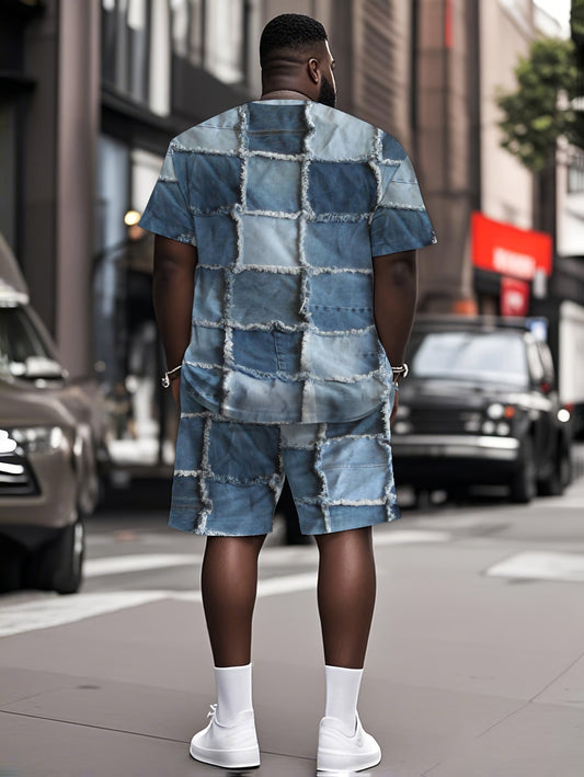 Ensemble t-shirt et short en denim patchwork - Topdecheztop.fr