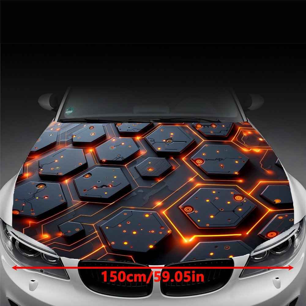Hexagonal Matrix Stickers-Black with Orange Shining Lines And White Spots, PVC Vinyl Stickers for Car Hoods, SUVs, And Trucks-Fashionable Automotive Accessories Gifts for Vehicle Customization And Decoration, Car Decal Sticke