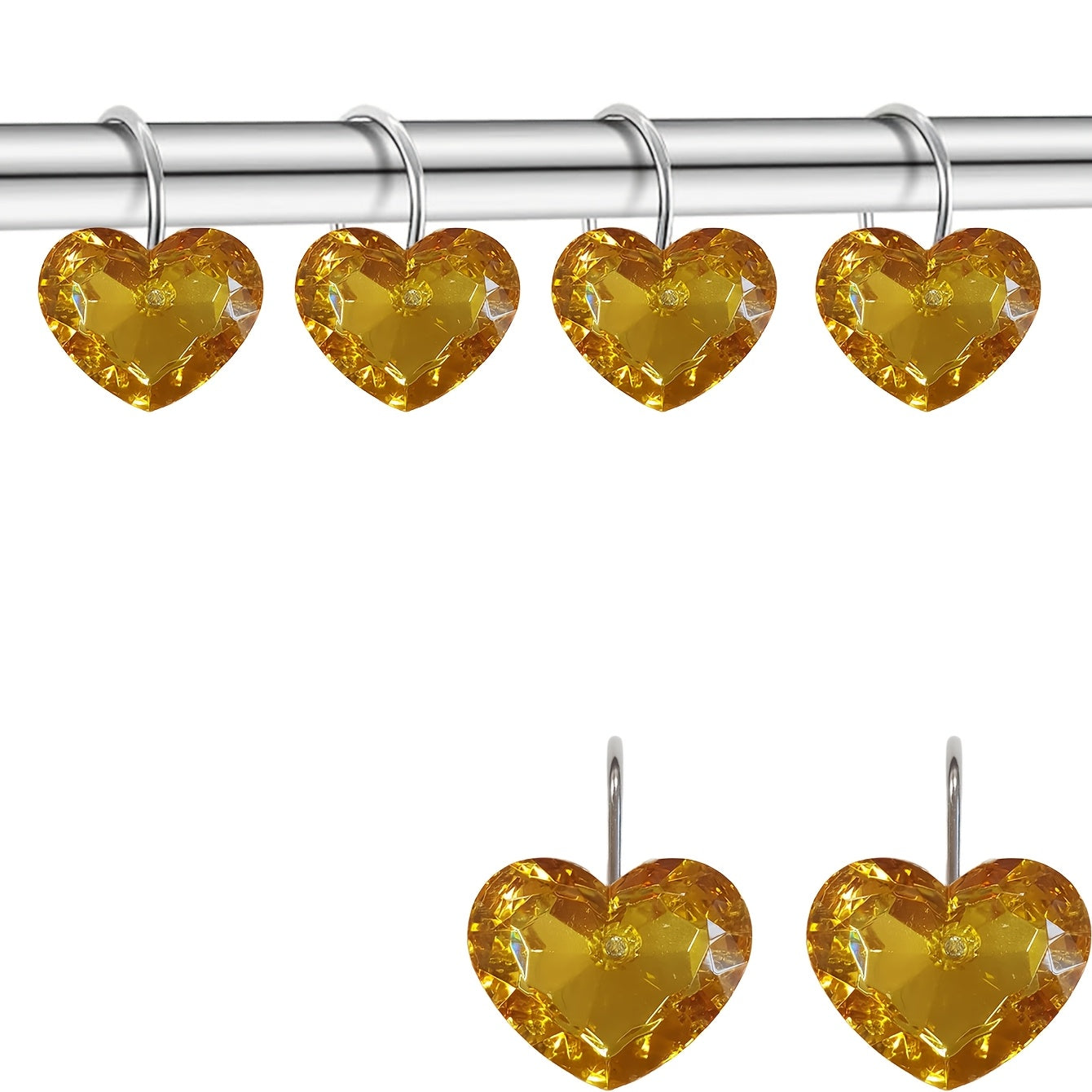 Lot de 12 crochets de rideau de douche en forme de cœur en cristal